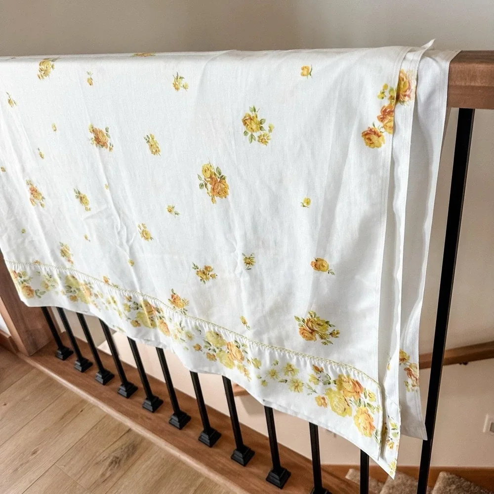 VTG Fashion Manor Top Flat Sheet Double‎ Bed JC Penney Yellow Rose Muslin